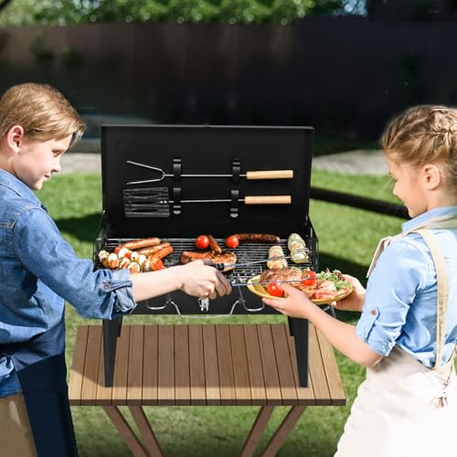 Przenośny grill na węgiel drzewny, składany zestaw do grillowania, łatwy do przenoszenia, na zewnątrz, mały grill na kemping, patio i piknik
