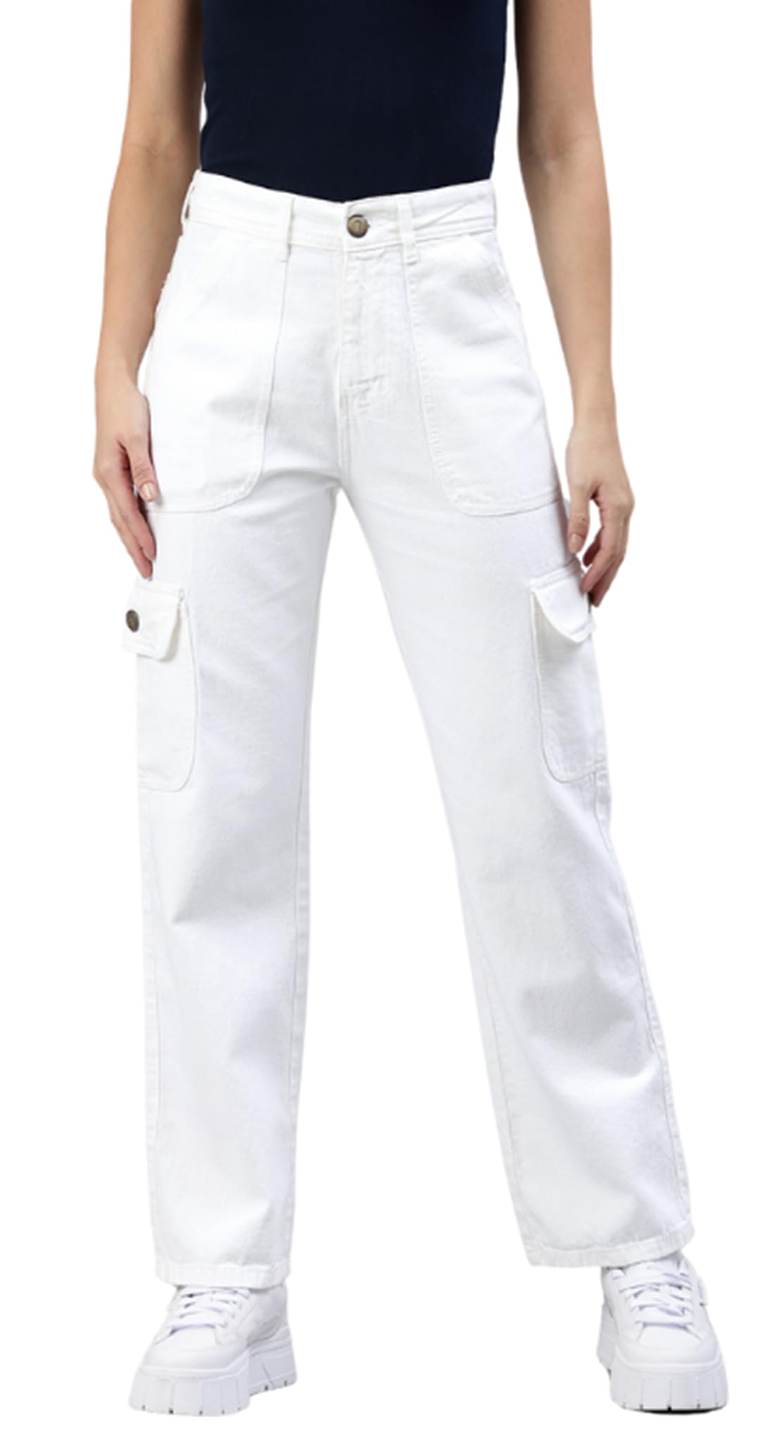 adbucks Women's Comfort Wide Leg High-Rise Cargo Style Jeans-picture-12