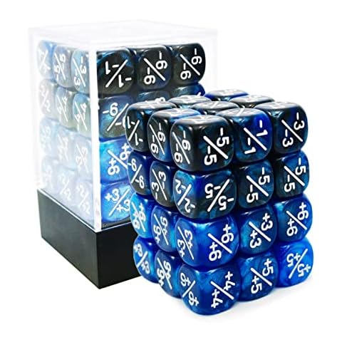 36pcs 12mm Positive and Negative Dice Counters Marble Blue+Gemini Blue&Black Set, Small Token Dice Loyalty Dice Compatible with MTG, CCG, Card Games Cover
