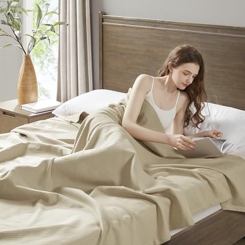 Image of Madison Park Liquid Cotton Luxury Blanket Premium Soft Cozy 100% Ring Spun Cotton For Bed , Couch or Sofa, Full /Queen, Linen