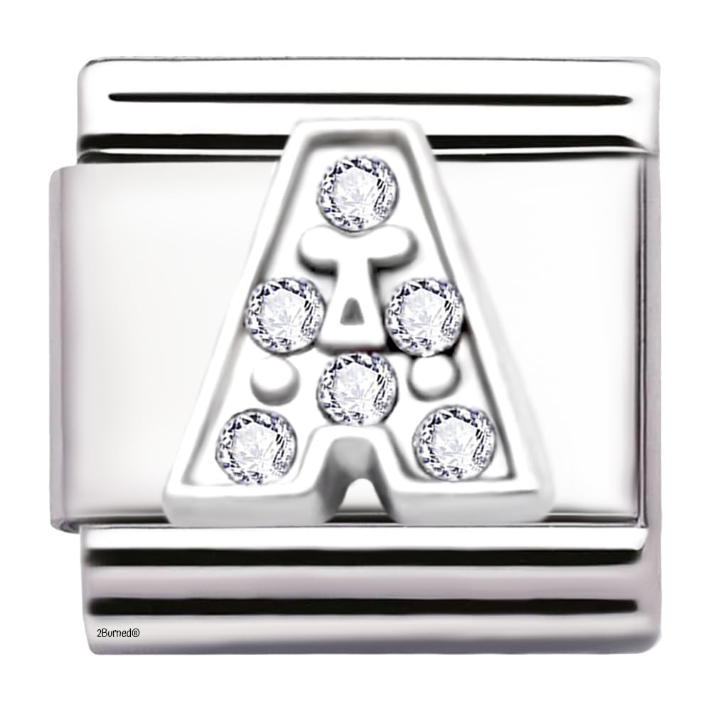 A-Z Letter Cubic Zirconia Italian Charm Links for 9mm Bracelets (Letter A)