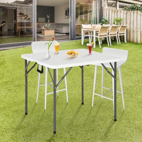 Image of FDW 34 inch Folding Card Table Plastic, Portable Square Height, Perfect for Party and Parties Backyard Events, White