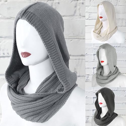 Womens Winter Crochet Knitted Hood For Scarf Outdoor Windproof Warm Long Shawl Wrap Solid Color Earflap Hat4