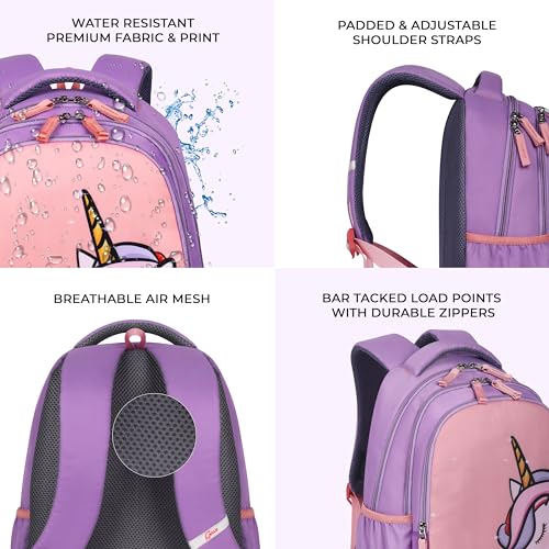 Image of Gear Unicorn 15 inch /20L Small Water Resistant School Bag /Casual 3 Compartment Backpack /Daypack /Travel 3 Compartment Backpack /Kids Bag for Boys /Girls (Pink-Purple)