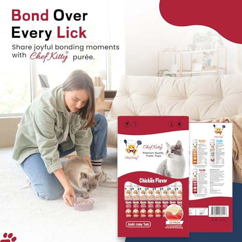 Purée Pops + Blue Feeding Spoon, Grain-Free, Lickable, Squeezable Creamy Cat Treat/Topper, 10 Tubes, Chicken Flavor - Image 4