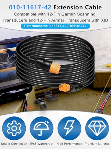 Image of Replacement for Garmin 010-11617-42 Extension Cable 12-Pin, Compatible with 12-Pin Garmin Scanning Transducers, Airmar Transducers with XID, ECHOMAP, STRIKER, LiveScope, GPSMAP Series (30 Feet)