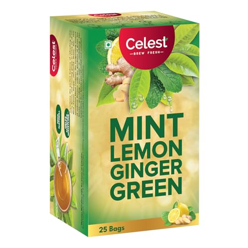 Image of Celest Green Tea | Green Tea for Weight Loss | Ginger, Mint & Lemon | 50 Teabags (25 Tea Bags - Pack of 2)