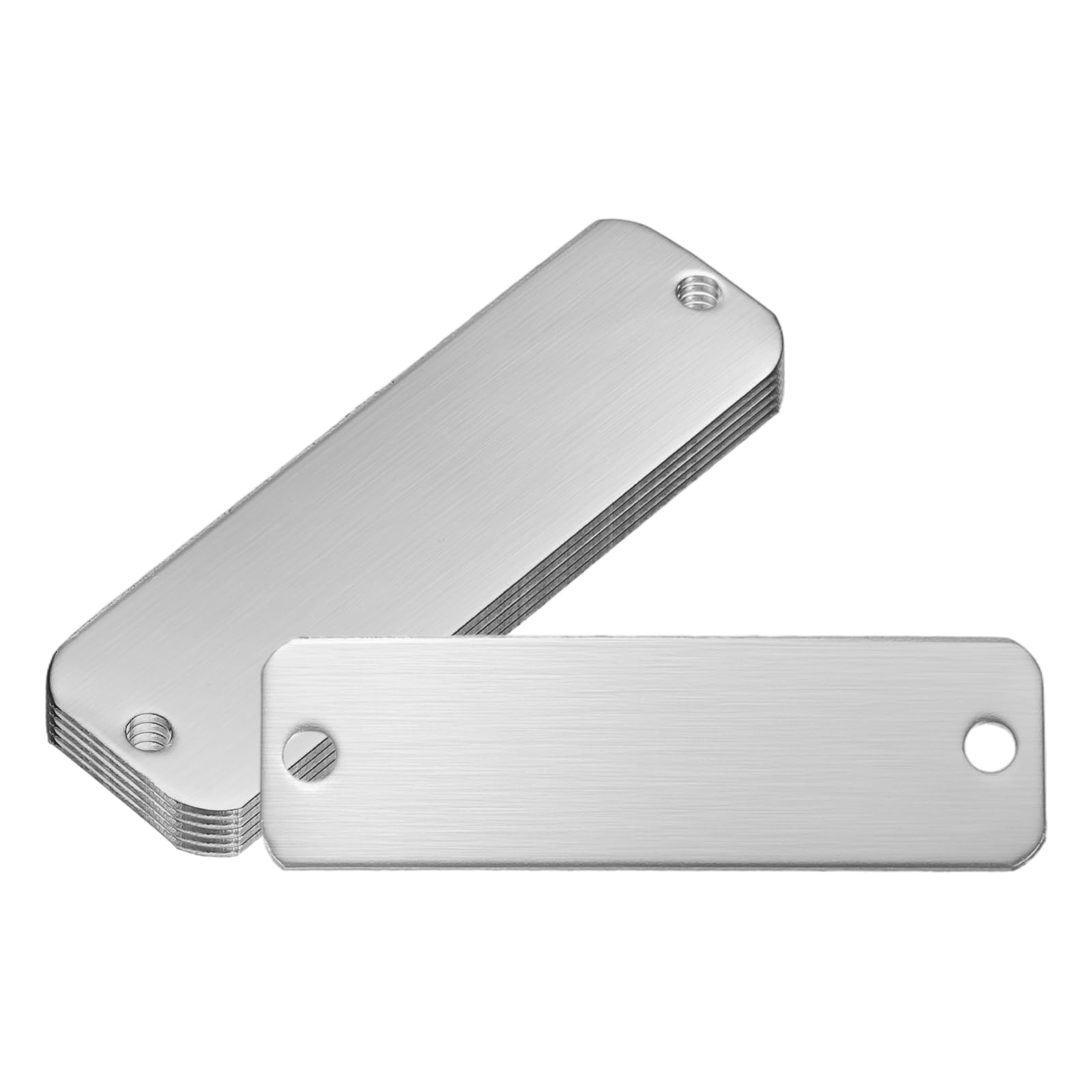 PATIKIL 6Pcs Blank Name Plates, 2.6 x 0.8" Rectangle 304 Stainless Steel Brushed Engraved Plate Custom Laser Engraving Blank with Holes for Personalized Nameplate Home Office DIY, Silver
