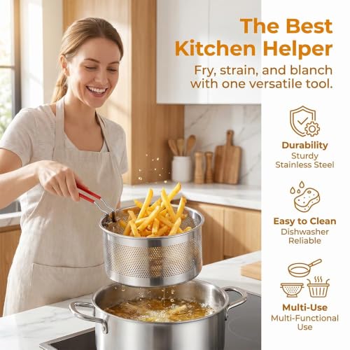 Colador de fideos de acero inoxidable con mango extraíble para cocinar sin quemarse 5