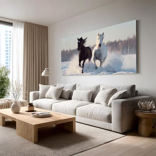 Tableau sauvage cheval 50x100, impression toile luxe paysage d'hiver moderne
