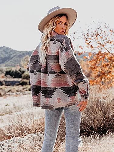 Zempertoopa Women 's Long Sleeve Vintage Jacket Button Down Plaid Print Loose Shacket Casual Streetwear Shirt Coat4