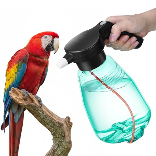 HappyAlley Electric Bird Bath Sprayer, Large Capacity USB Rechargeable Auto Mister with Adjustable Nozzle, One Button Fine Mist Bird Bath Mister for Parrots, Cockatiels, Budgies & Macaws