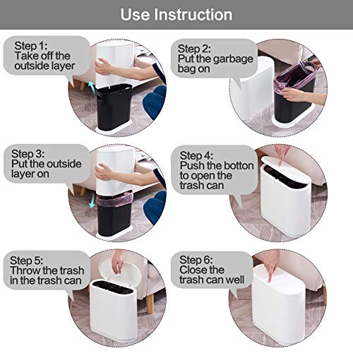 Caneca de basura rectangular blanca 10 litros con tapa pulsadora miniatura 6