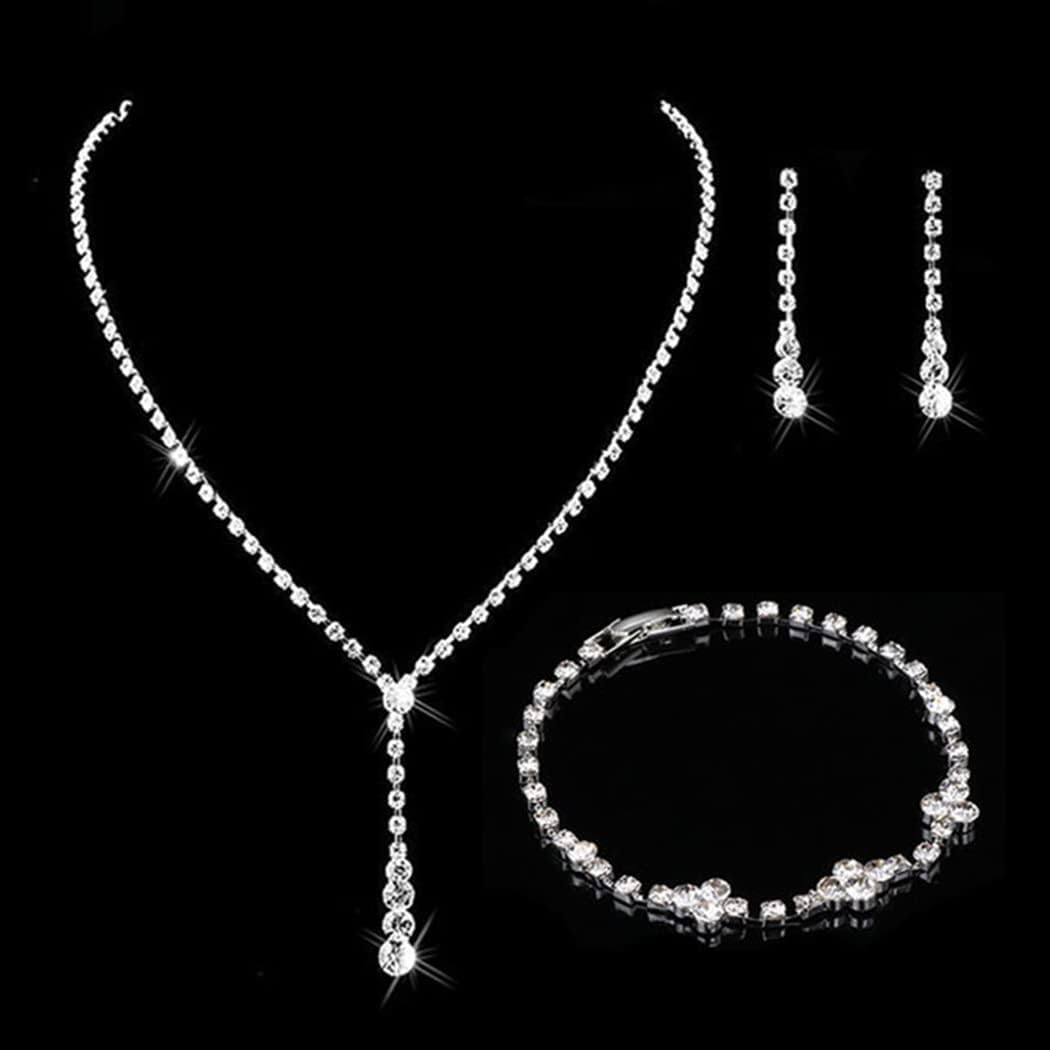 Ushiny Rhinestone Bride Necklace and Earrings Set Silver Bridal Wedding Jewelry Sets for Women, Transparent/Green