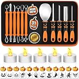 Halloween Pumpkin Carving Kit Tools: 31 PCS Heavy Duty Stainless Steel Pumpkin Carving Tools with Stencils & Candle Lights & Storage Bag - DIY Decorating Kit Halloween Gifts for Kids and Adults