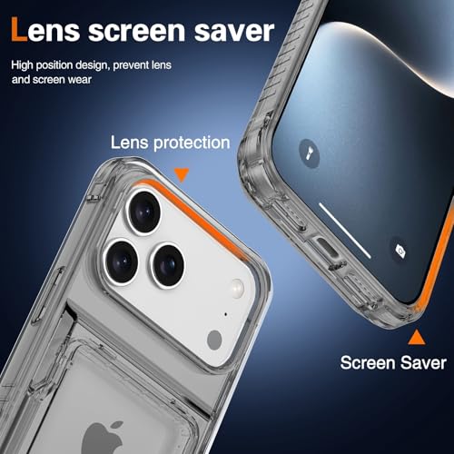 Coque iPhone 17 Pro Max transparente avec porte-carte et support rigide silicone