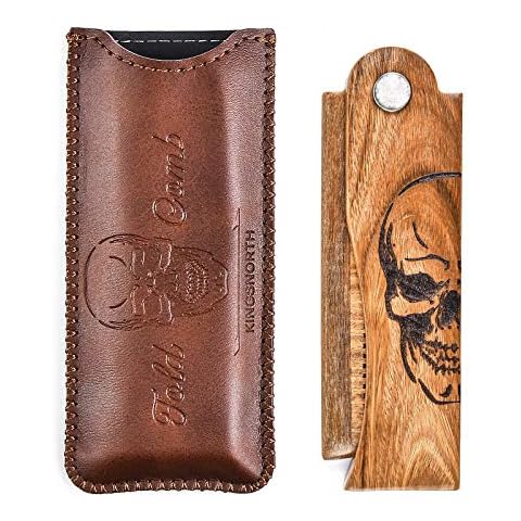 Menesia Men's Pocket Comb,Folding Wooden Beard Comb with Leather Travel Case,Green Sandalwood Hair Combs Set for Men(Skeleton) Cover