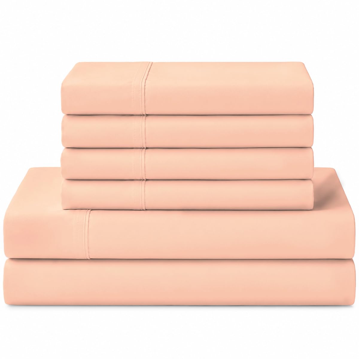 Linen Home 100% Cotton Percale Sheets California King Size, Tropical Peach, Deep Pocket, 6 Pieces Set- 1 Flat, 1 Fitted and 4 Pillowcases, Crisp Cool and Long Staple Strong Bed Linen