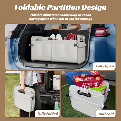 Image of Sposuit Trunk Organizer for Car - 70L Collapsible Sturdy Car Storage, White | 11 Pockets & Reinforced Handles, Large Capacity, SUV Trunk Organizers for Grocery Cargo, Non-Slip Bottom
