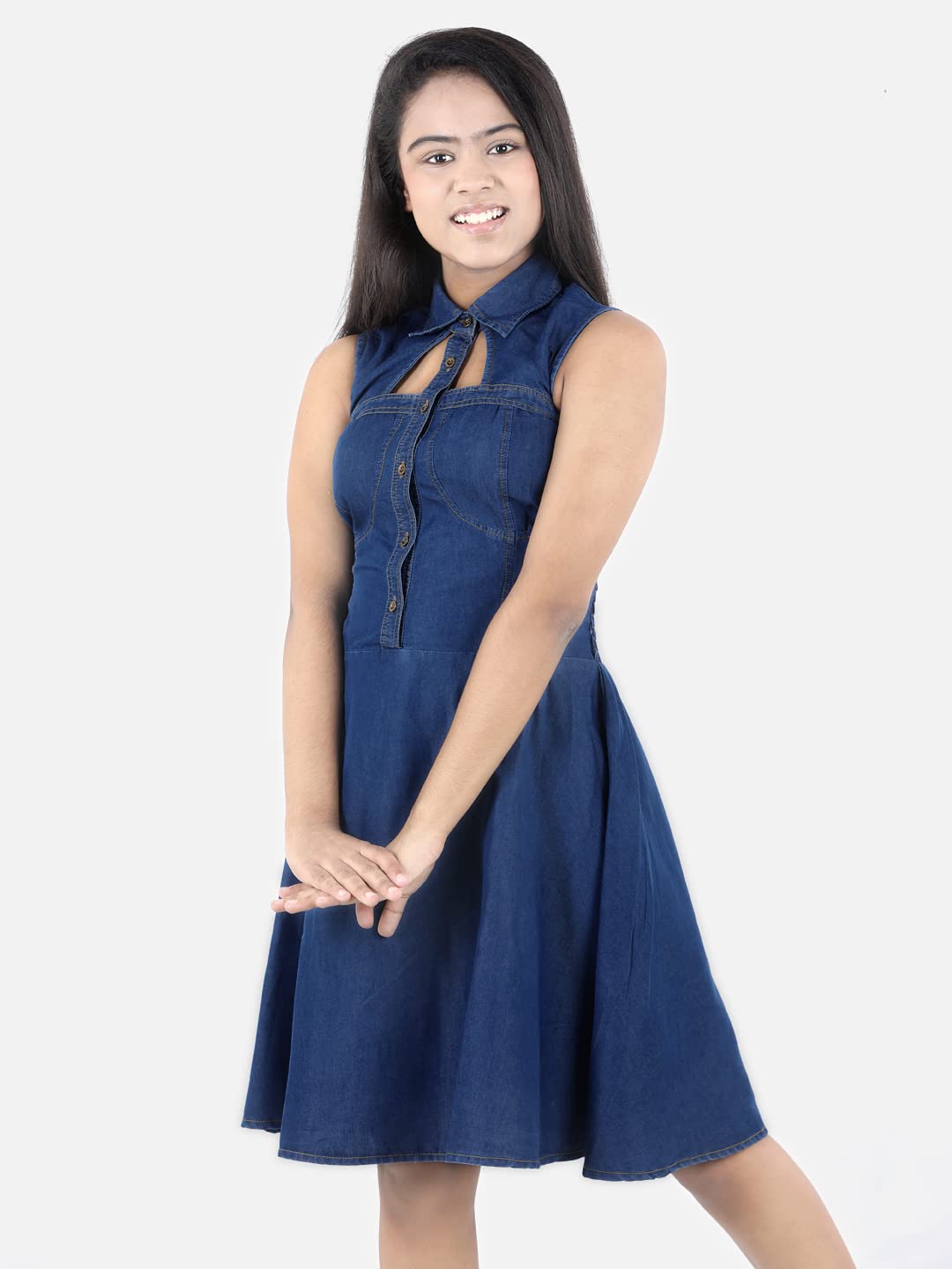 StyleStone Girls Denim Window Cutout Navy Blue Dress (9400DarkWndw9-10) 2