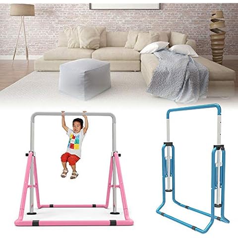 TFCFL Horizontal Gymnastics Bar, Training, Kids, Expandable, Gym, Sports Equipment, Training Equipment, Outdoor, Height Adjustable, 129 cm, 100kg, pink Cover
