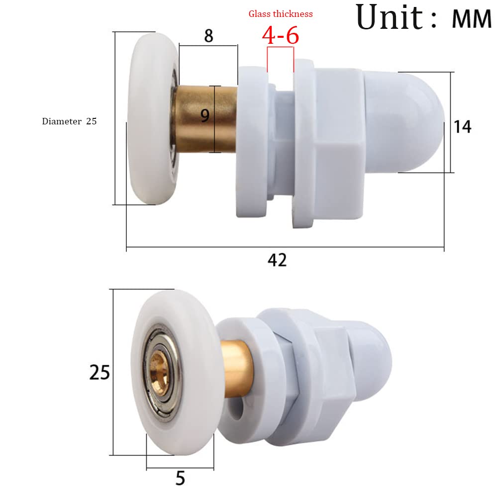 Ruedas Mampara Ducha 4pcs Door Roller Shower Rooms Cabins Pulley/Shower Room Roller/Runners/Wheels/Pulleys Diameter 19mm/23mm/25mm/27mm/29mm Ruedas para Mamparas De Ducha (Color : 25mm)