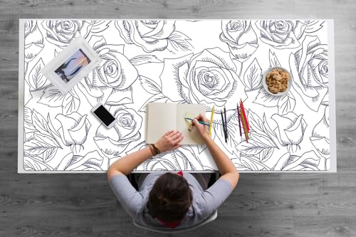 Sous-main de bureau bords arrondis vinyle pvc roses bleues 120x60