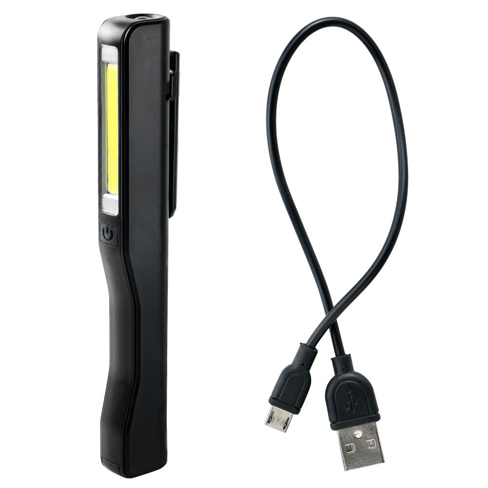 LED Torch Inspection Lamp Portable Rechargeable LED Work Light Super Bright COB LED Flashlight Pocket Torch Camping Light W/Magnetic Pen Clip Black
