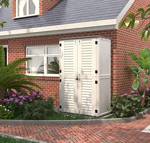 Kinying-Outdoor-Storage-Cabinet-Vertical-Storage-Shed-Perfect-to-Store-Patio-Furniture-Garden-Tools-AccessoriesBikeBeach-Chairs-and-Lawn-Mower-4×25-Feet-off-white-02B Kinying Outdoor Storage Cabinet Vertical Storage Shed Perfect to Store Patio Furniture Garden Tools AccessoriesBikeBeach Chairs and Lawn Mower 4×25 Feet off white 02B