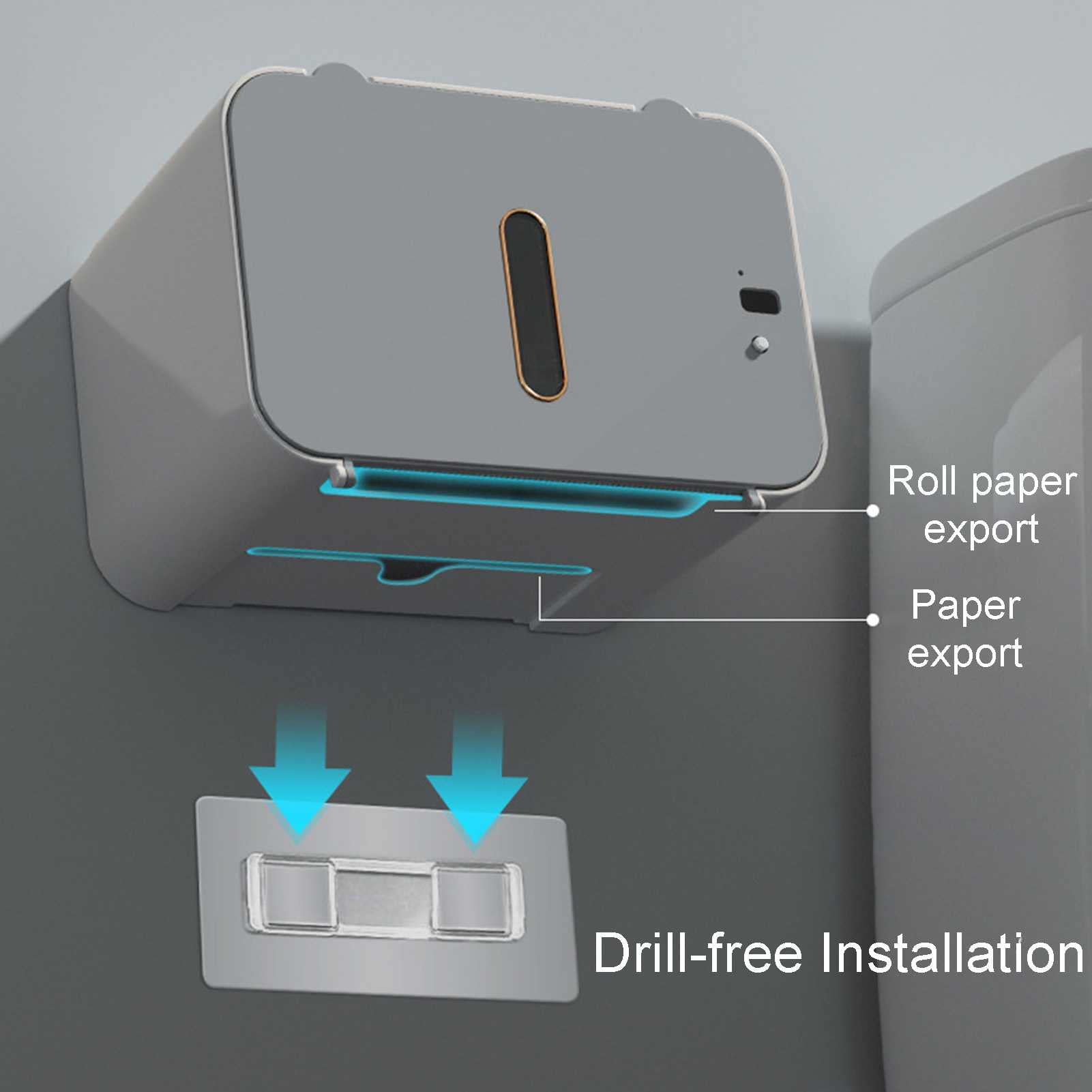 Distributeur de Papier Toilette Automatique sans Contact,Distributeur Essuie Mains Mural,Porte Rouleau Papier Toilette Auto-adhésif sans Perçage Rechargeable pour Cuisine et Salle de Bain