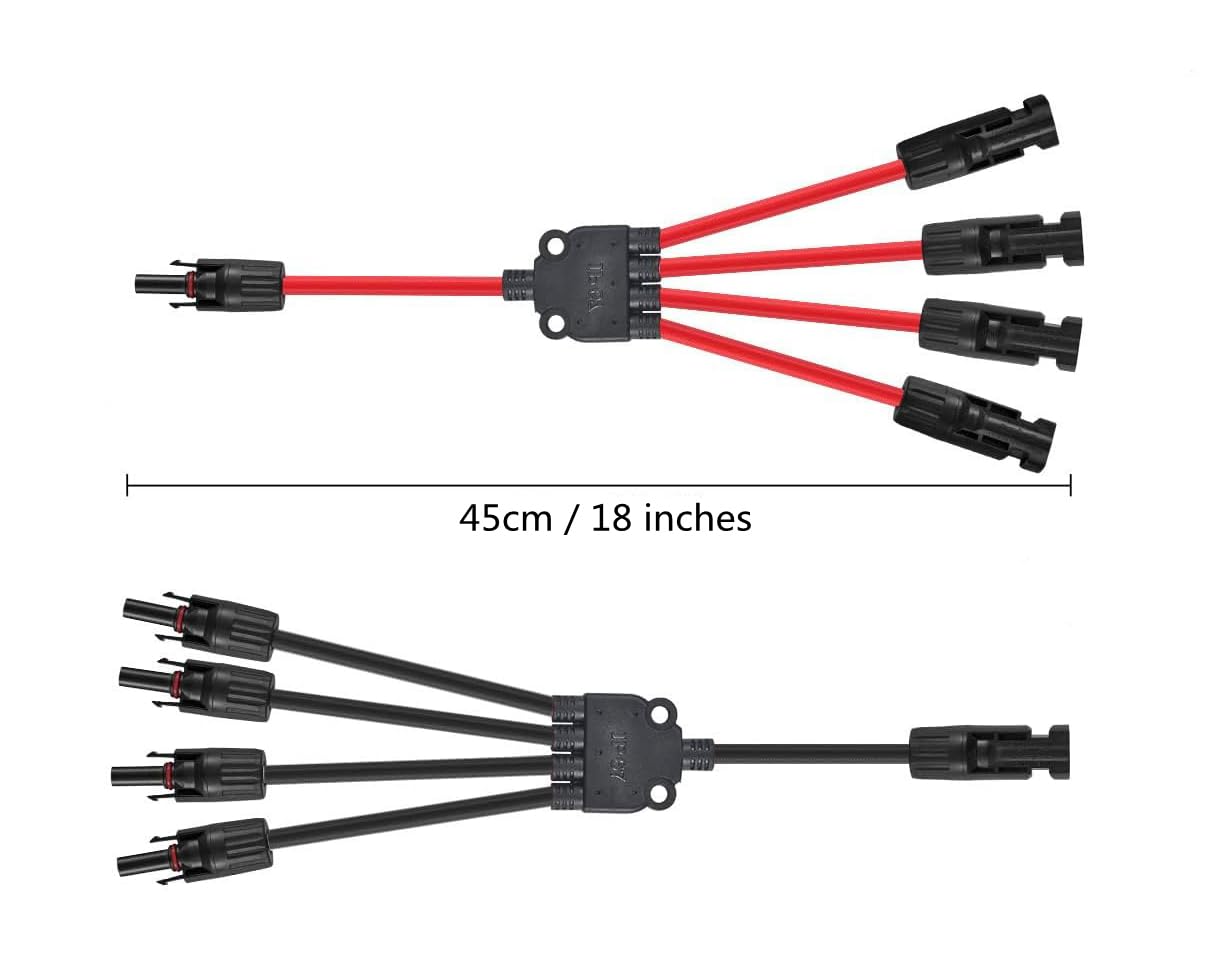 Conectores solares 4 a 1, adaptador paralelo de rama en Y para múltiples paneles solares (rojo y negro)