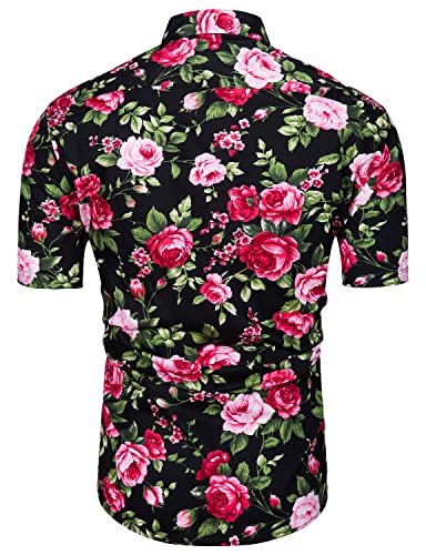 TUNEVUSE Men Floral Shirt Short Sleeve Button Down Flower Shirt Summer Beach Hawaiian Shirt Cotton2