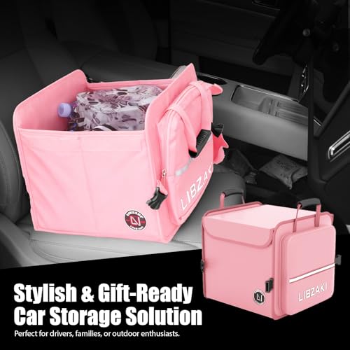 Image of LIBZAKI Car Trunk Storage Organizer, Collapsible Trunk Storage Box for Car Truck SUV-Pink