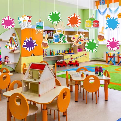 Image of 48Pcs Art Paint Cutouts for Bulletin Board Decorations, Colorful Art Painting Party Cutouts Paint Splatter Paper Cut Outs for Home School Bulletin Board Wall Chalkboard Craft Theme Party Decor