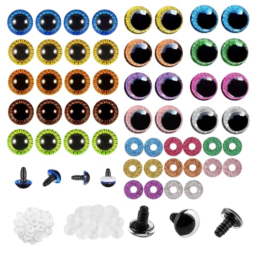 SJUNJIE Yeux de Securite Amigurumi 15 mm et 18 mm Yeux de Sécurité 36 Pièces Yeux Crochet avec Rondelles Yeux Scintillants Ronds en Plastique pour DIY...