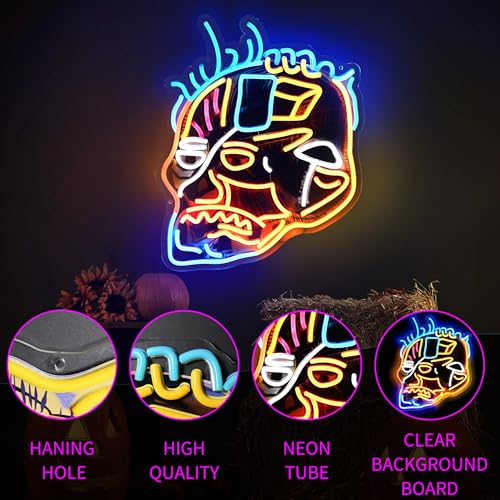 Image of Skull Neon Sign for Wall Decor, Pop Art Neon Light, Adjustable Brightness, Aesthetic Wall Art for Gaming Room, Halloween Party, Man Cave, 16.1' x 19.6''