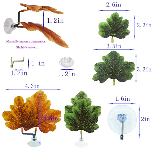 Fish Leaf Pad Betta Leaf Hammocks Fish Tank Accessories Aquarium Decor Plastic Silk Plants Natural Habitat Spawning Breeding Resting Bed with Suction Cup Multi Leaf Design (YELLOW) - Image 3