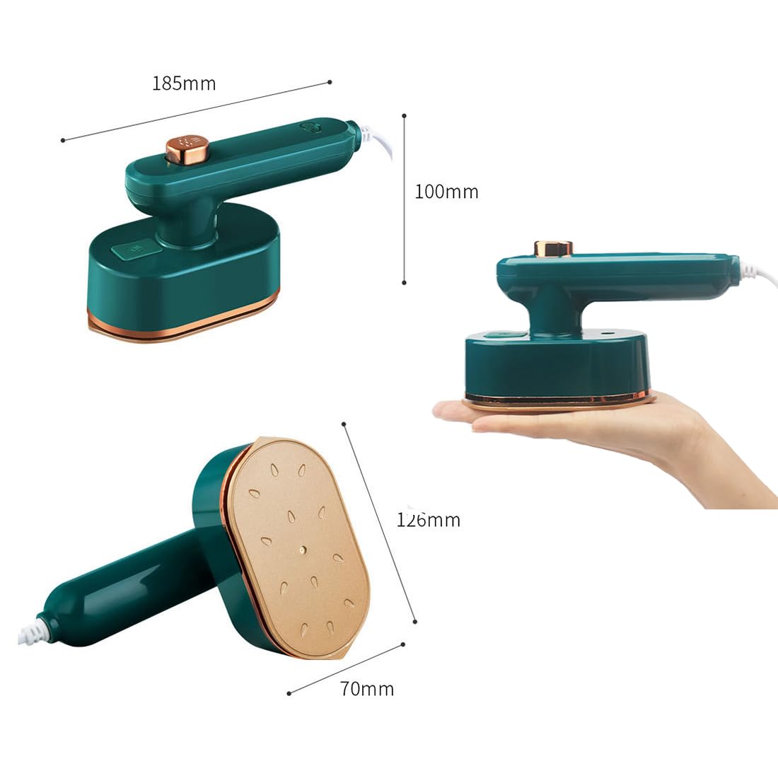 Mini Plancha de Viaje de Vapor - Plancha Vertical Portátil para Ropa con Mango Rotativo a 90° y Suela Antiadherente, Planchado en Seco y Húmedo para Vacaciones, Costura y Manualidades (White+Green,EU)