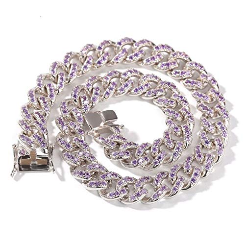 12 Mm Micro Pave Iced Cuban Link Halsketten Rosa und Lila Luxusschmuck Mode Hip Hop Für Männer 14inch weiß lila cz
