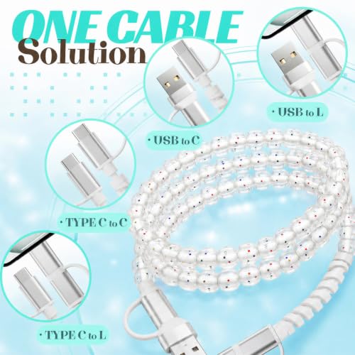 Image of 4-in-1 Beaded Charging Cable, MFi Certified, Works with CarPlay, 3.3FT 60W Fast Charger Cord for iPhone 17 /16 /15 /14 /13 /12 /11, iPad, Samsung, Android and More (Clear Stars)