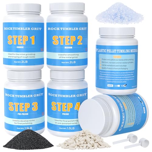 KoolStone Large Rock Tumbler Grit Kit [10 Pounds], Polish Up to [70 lbs.] of Rocks, 4 Steps Polish Refill Media Kit with [Ceramic and Plastic Pellet Tumbling Media], Compatible with Any Rocks Tumbler
