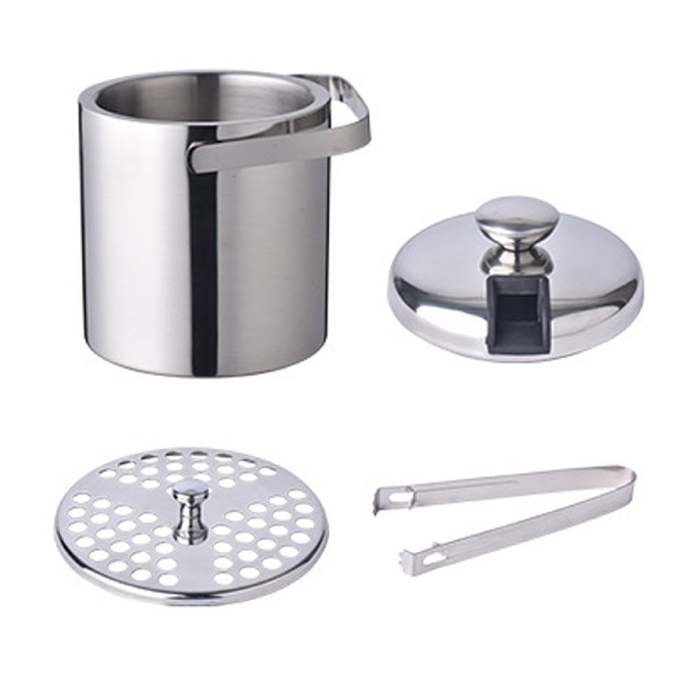 Seau à glace 1,3 L en acier inoxydable double paroi avec couvercle et pince