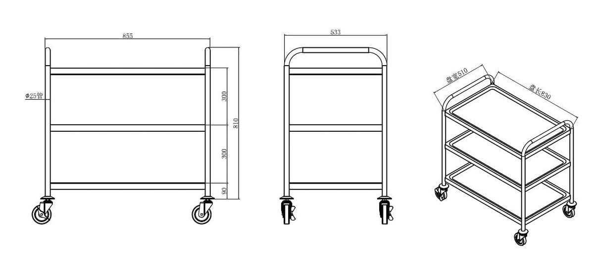 GastroHero Servierwagen Edelstahl 86x54 cm Transportwagen 3 Etagen Gastro Abräumwagen Küchenwagen Gastronomie