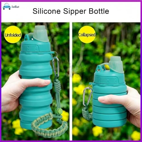 Image of FunBlast Silicone Sipper Bottle Bottle - 500 ML, Expandable Water Bottle for Home, Office, Gym, Trekking, BPA Free Food-Grade Collapsible Leak Proof Portable Travel Water Bottle (Sea Green)