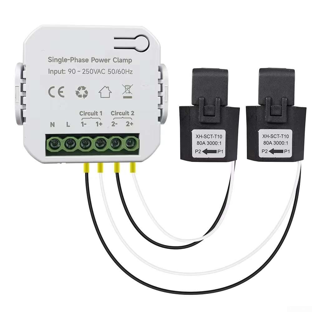 pour Tuya pour Smart Life Compteur d'énergie Wi-Fi 80 A avec 2 pinces d'application KWh surveillance de la consommation d'énergie en temps réel Statistiques d'alimentation