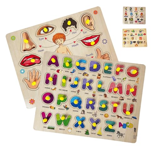 Image of Wooden Puzzles for Kids - Educational Activity for Kids Age 2+ | Girls 2+ | ABCD Alphabet, Body Part Puzzle Game for Learning Toddlers 1-3 | Birthday Gift
