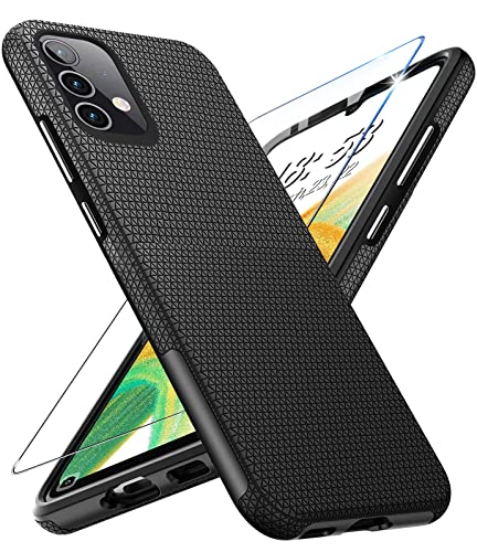Handyhülle für Samsung Galaxy A33 5G Hülle mit Panzerglas Schutzfolie, Galaxy A33 5G Ständer Case Cover Bumper Stoßfest Kratzfestigkeit rutschfest Schutzhülle Silikon Galaxy A33 5G Hüllen (Schwarz) Cover