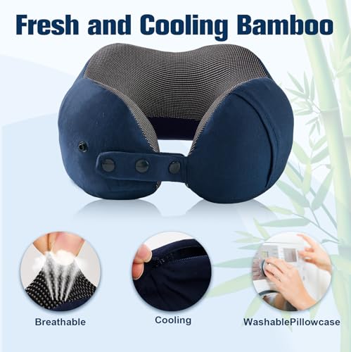 Image of Cirorld Neck Pillow for Traveling, Travel Pillows for Airplanes,100% Pure Memory Foam Travel Neck Pillow, Adjustable Flight Pillow, Portable Plane Accessories with Eye Mask, Earplugs, Carry Bag