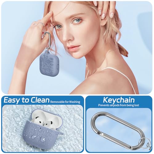 Image of for Airpods 4 Case, Ekoonpft Flower Engraved Cases for Apple AirPods 4th Generation 2024, Soft Silicone Cover for Women Girly with 3-in-1 Cleaner Kit, Keychain, Military Grade Protection
