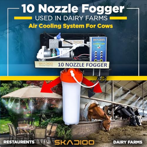 Image of SKADIOO Fogger Kit with 10 Nozzles for Dairy Farms, Restaurants, Cafes, and Outdoor Spaces - High-Pressure Misting System for Cooling, Humidity Control, and Dust Suppression